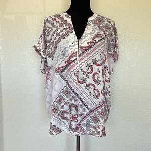 EUC zipper front paisley print blouse